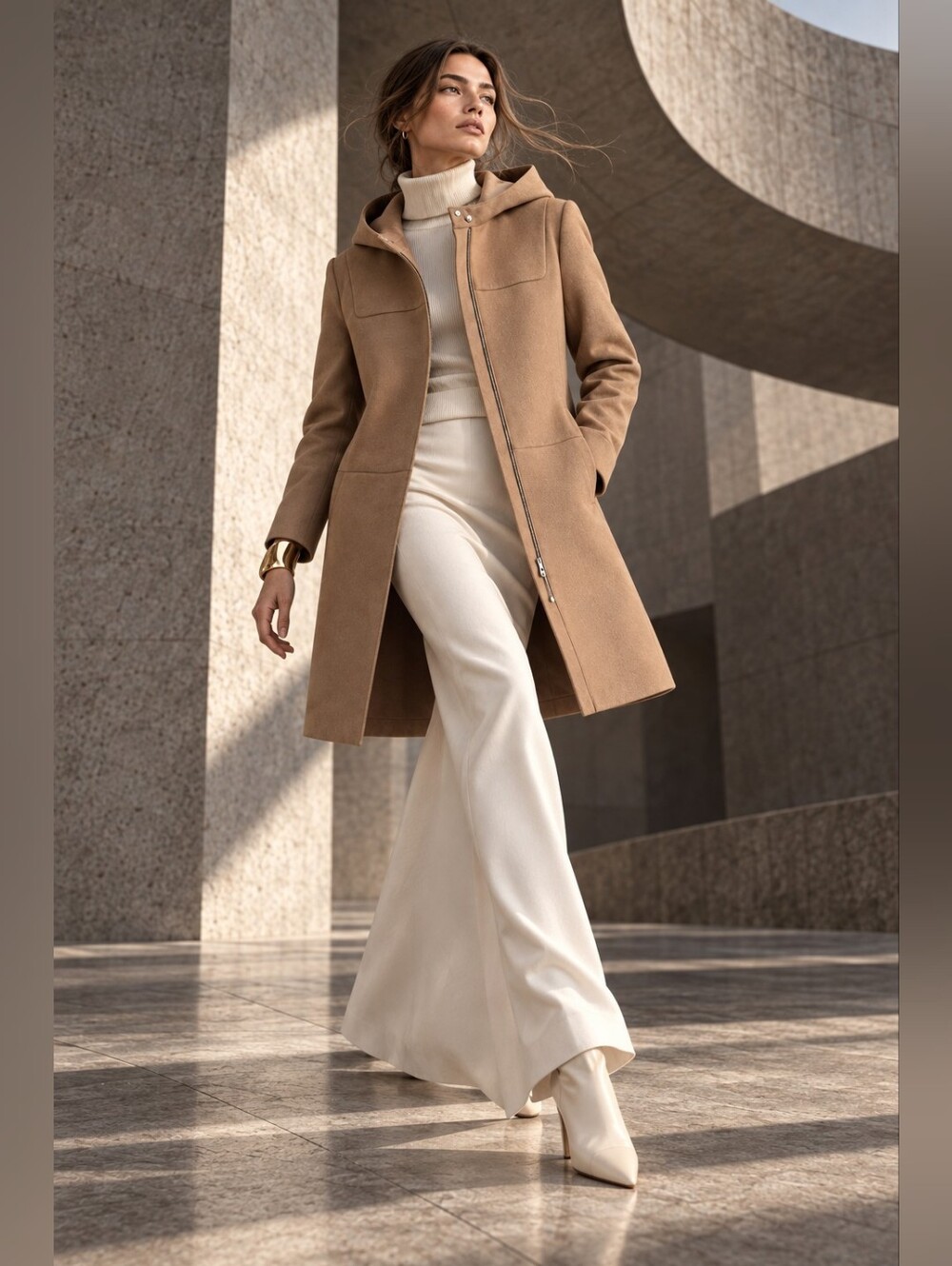 COS Wool Coat in camel, hooded